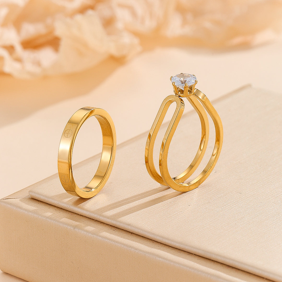 SwiftMalls™ Elegant Golden Dou Halo Ring